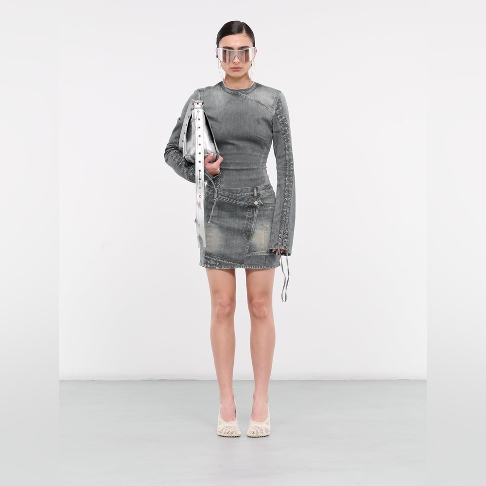 Edgy Denim-Look Dress Casual Party Mini - Picture 4 of 13